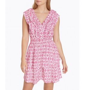 Looksky Pink V-neck Dress all over ruffle pink white V-neck short layered SZ M